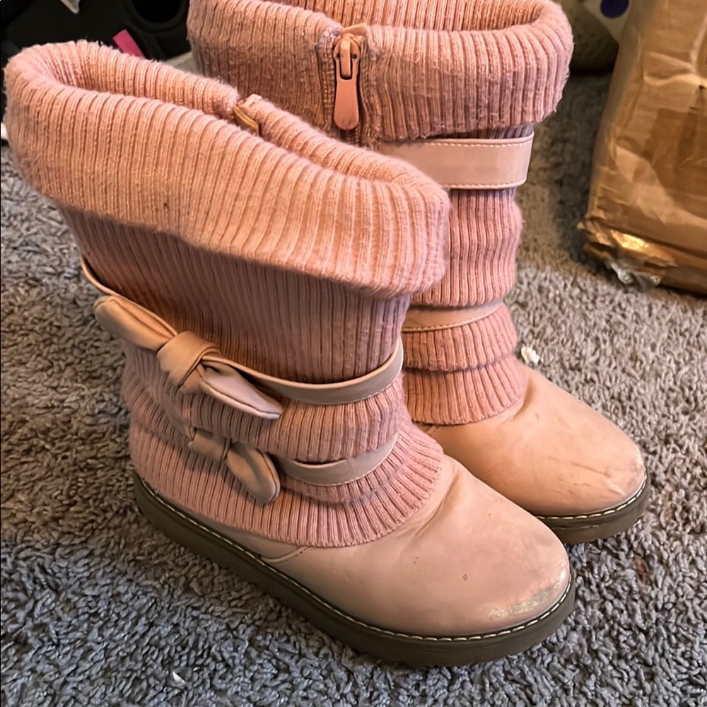 Pink Kids Boots with Bow Detail